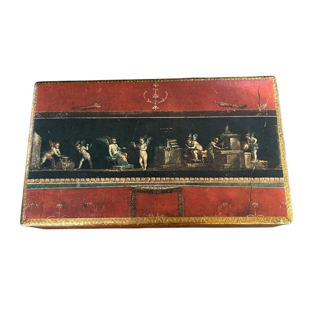Italian Vintage Florentine Gilded Box Restoration of Pompeii Toleware Box